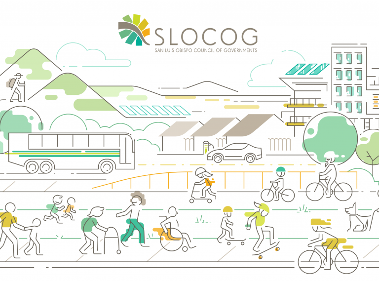 DCR illustration of inclusive active transportation users in an Luis Obispo, California.