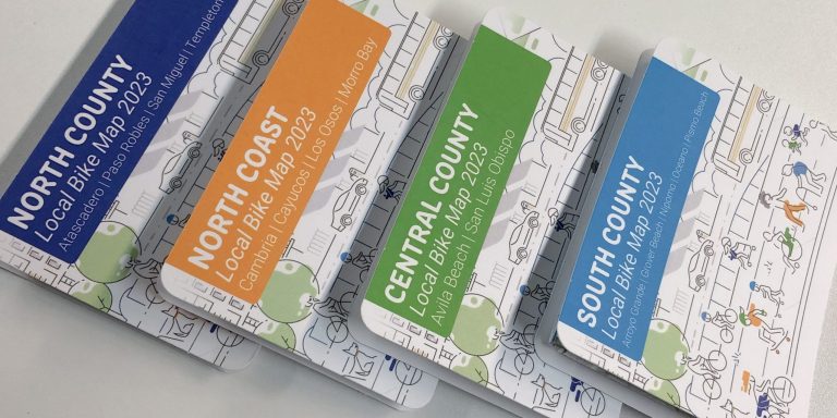 A set of four pocket sized bike maps together covering the full San Luis Obispo County area made for created for SLO.