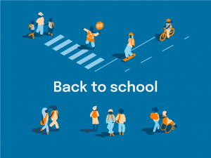 Back to school graphic with various road users