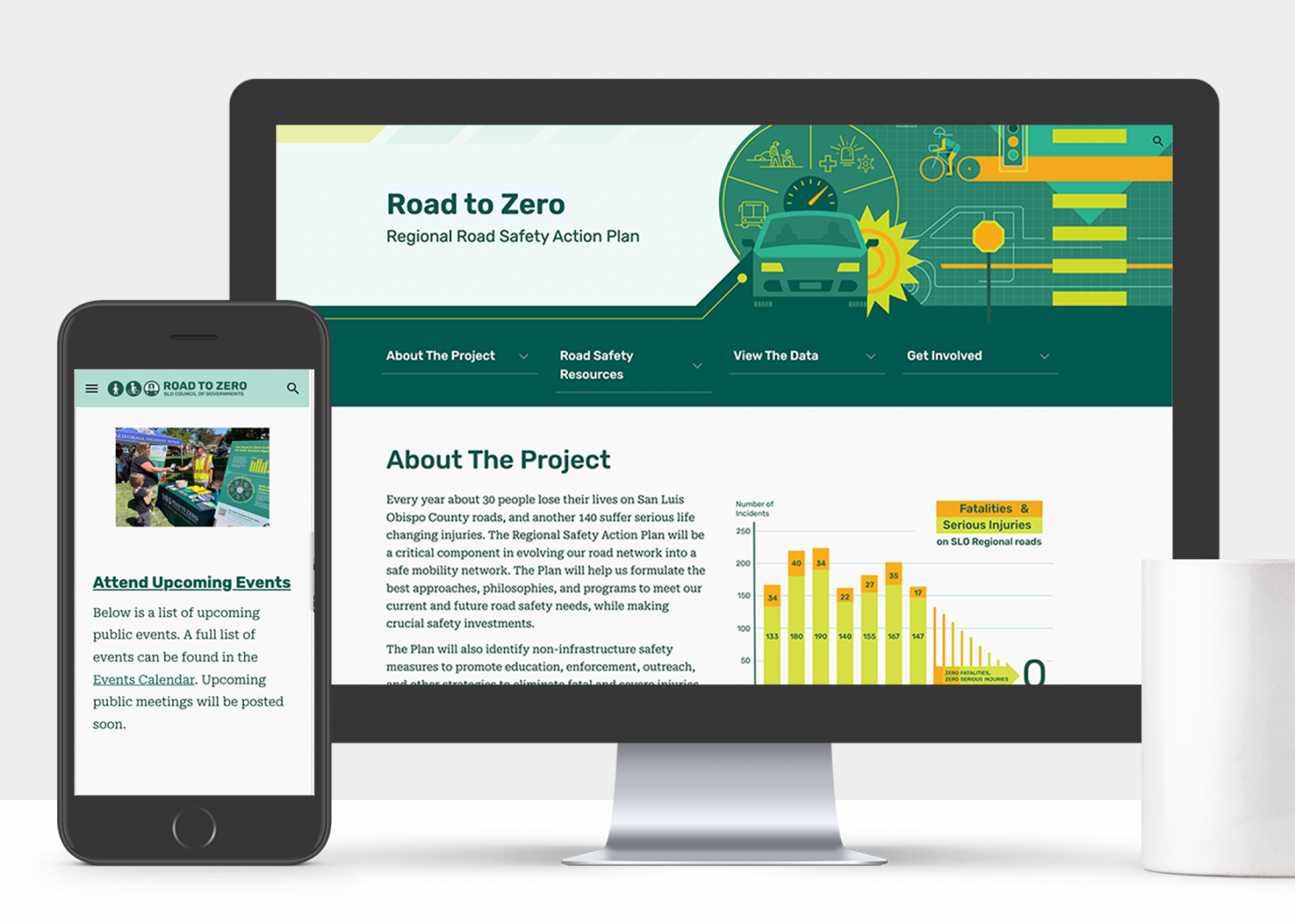 Mockup of our project website for the San Luis Obispo Council of Governments Road to Zero