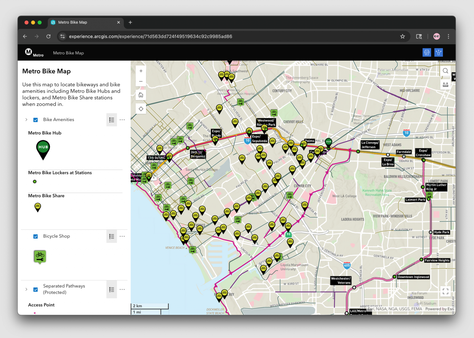 We have designed online bike maps for both LA Metro and the San Luis Obispo Council of Governments. This photo showcases our online bike map for LA Metro.