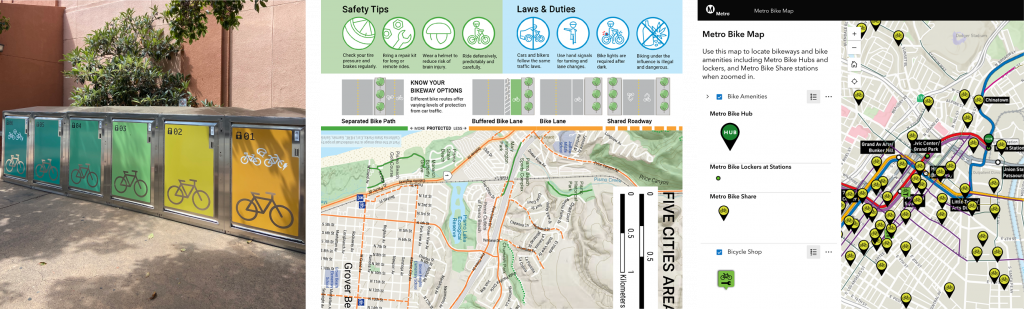 Various projects that DCR  worked on involving biking and active transportation: bike locker vinyl stickers, print bike maps, online bike maps. 
